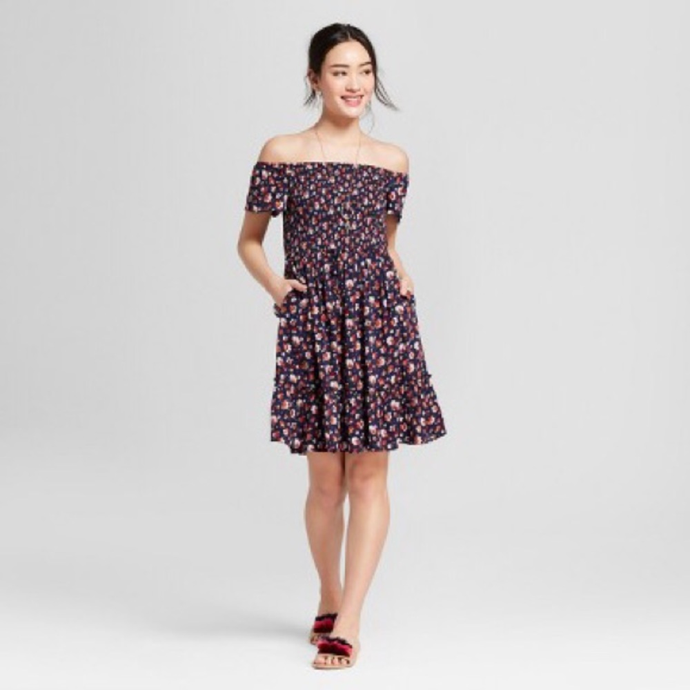 xhilaration off the shoulder floral dress size S